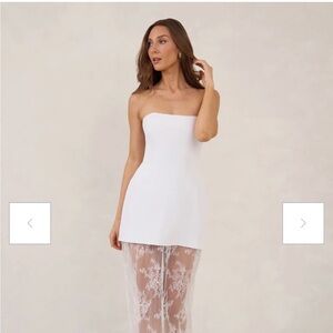 Park & Fifth Fairview Strapless White Mini Dress with Sheer Lace Skirt Overlay